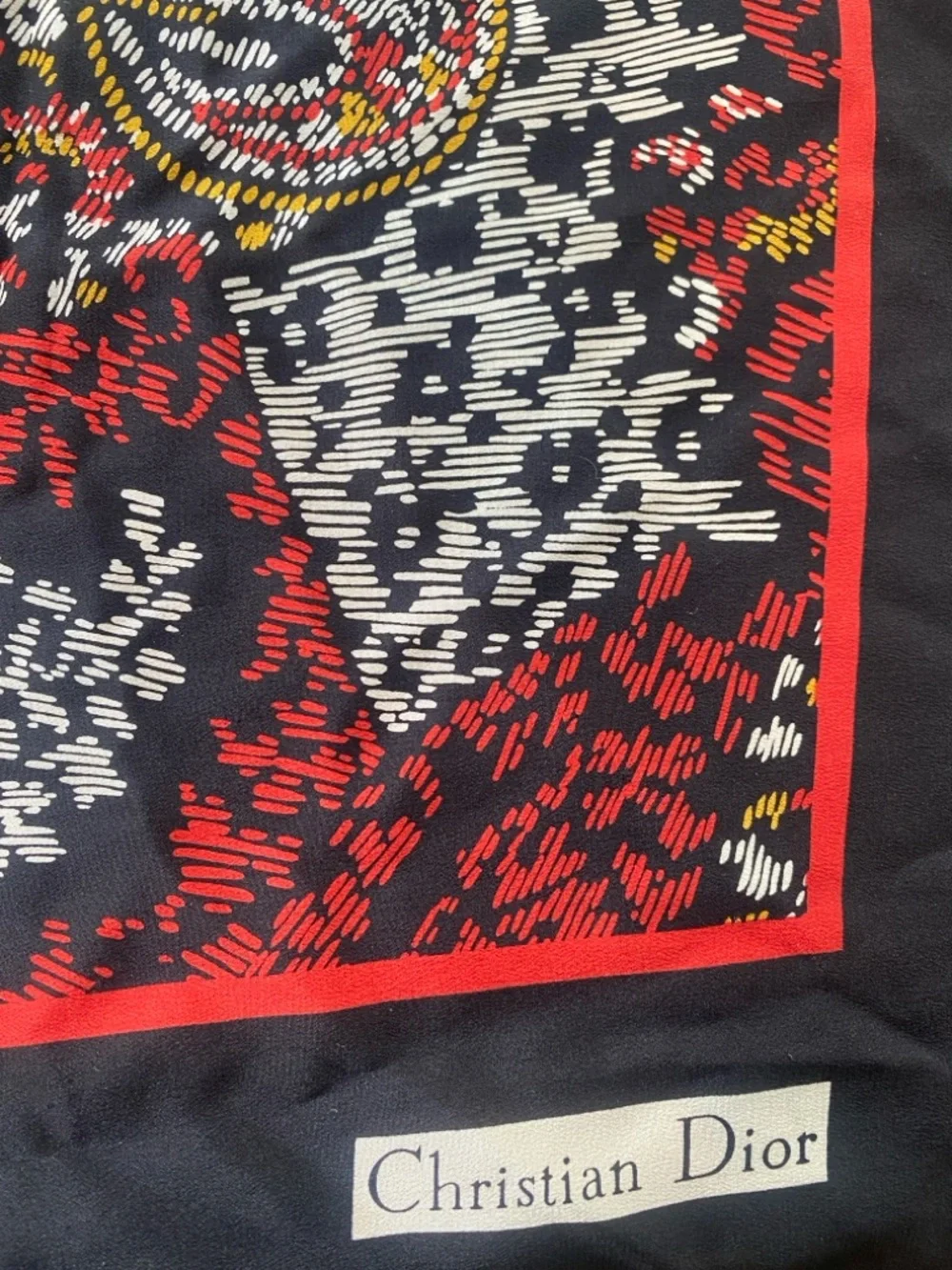 Dior Black Red Paisley Silk Scarf - Picture 2 of 6